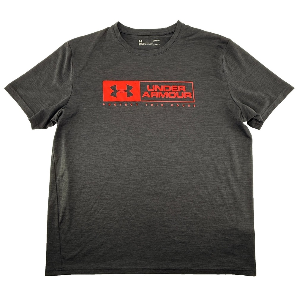 Under Armour HeatGear T Shirt Mens Large Black Red Logo Athletic Tee